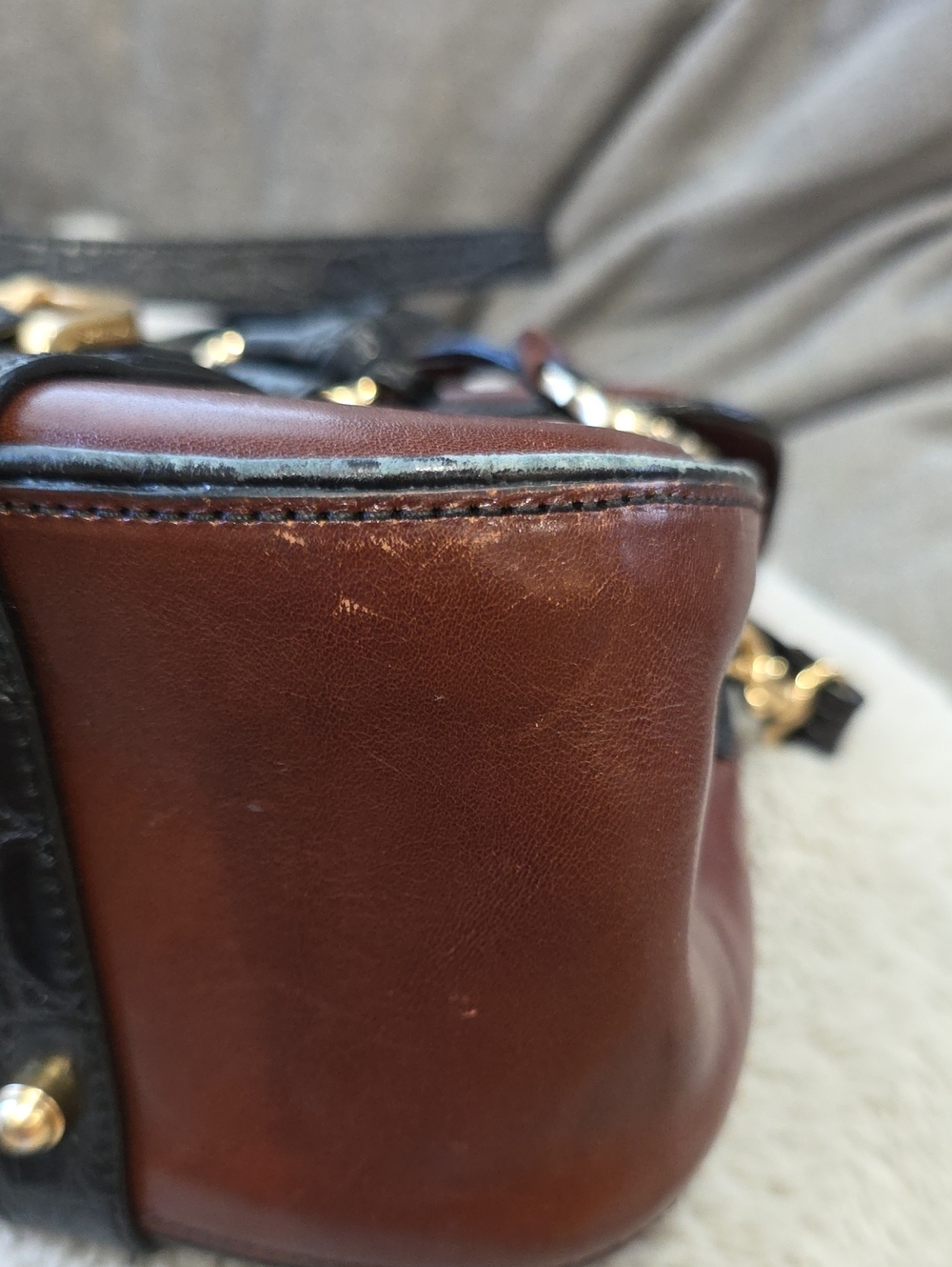 Vintage Brahmin Black Croc-Trim and Brown Leather Satchel - Picture 13 of 14